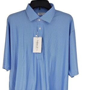 NWT Collars and Co Featherweight Relaxed Polo Blue Micro Gingham XL